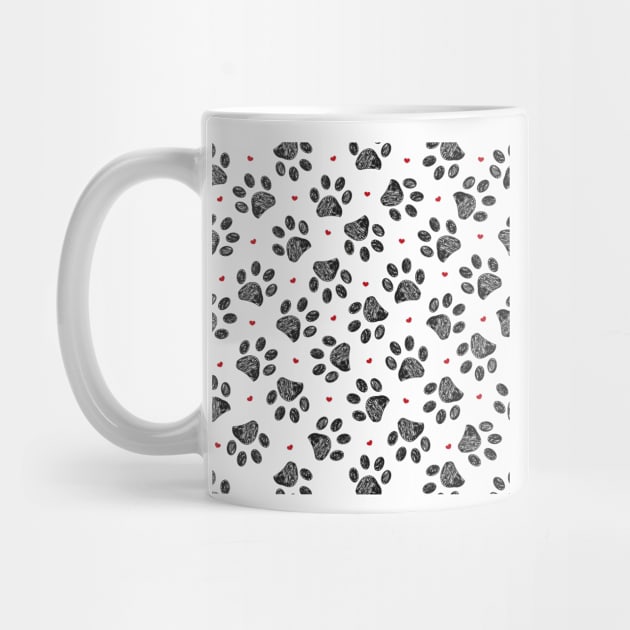 Black paw print with red hearts pattern by GULSENGUNEL